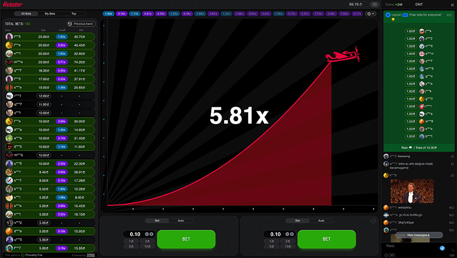 Juego Aviator con avión rojo despegando y multiplicador creciente en pantalla
